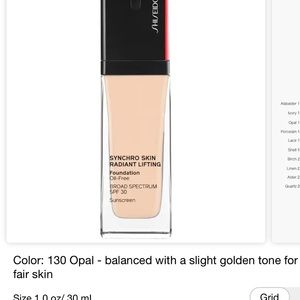 Shiseido SYNCHRO SKIN RADIANT LIFTING Foundation. SPF 30 sunscreen. Opal tone